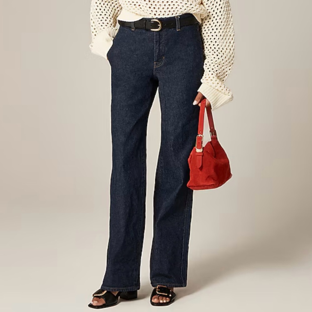 J Crew full length dark raw navy straight leg trouser jean